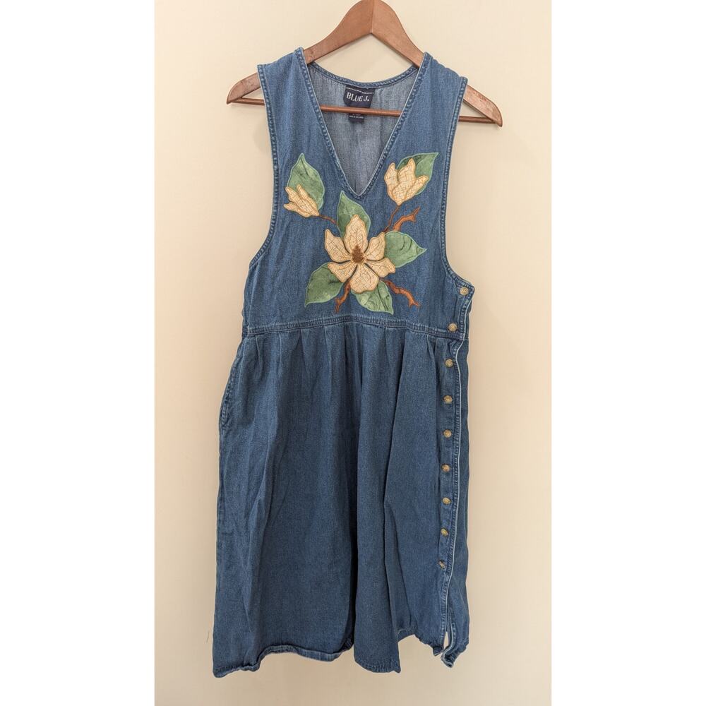 Vintage Blue J. Floral Denim Sleeve Midi Dress